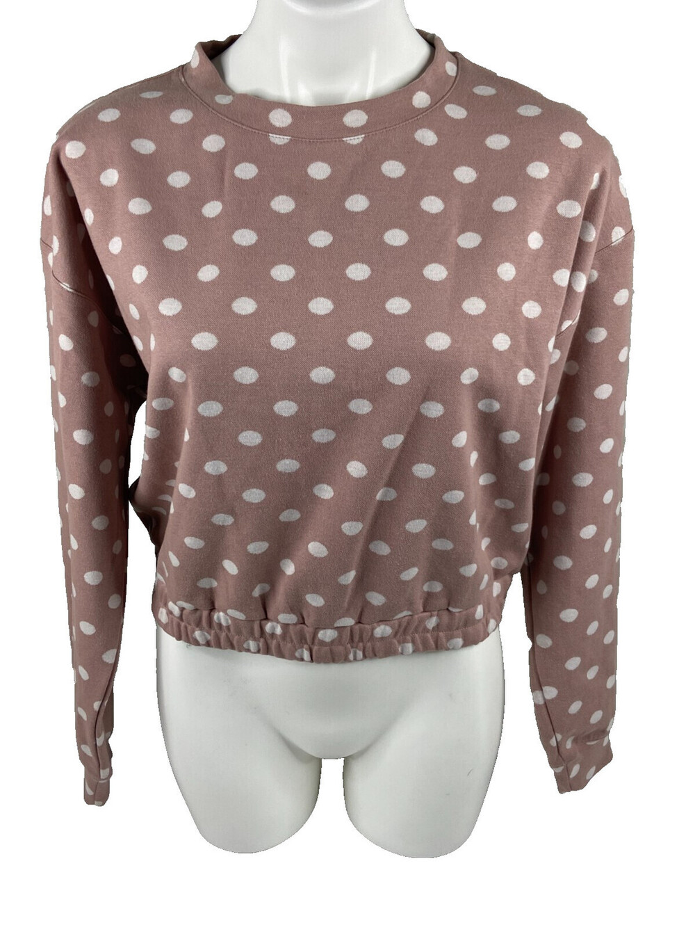 By The River Women Large Polka Dot Sweatshirt Cropped Faded Pink Casual NWT